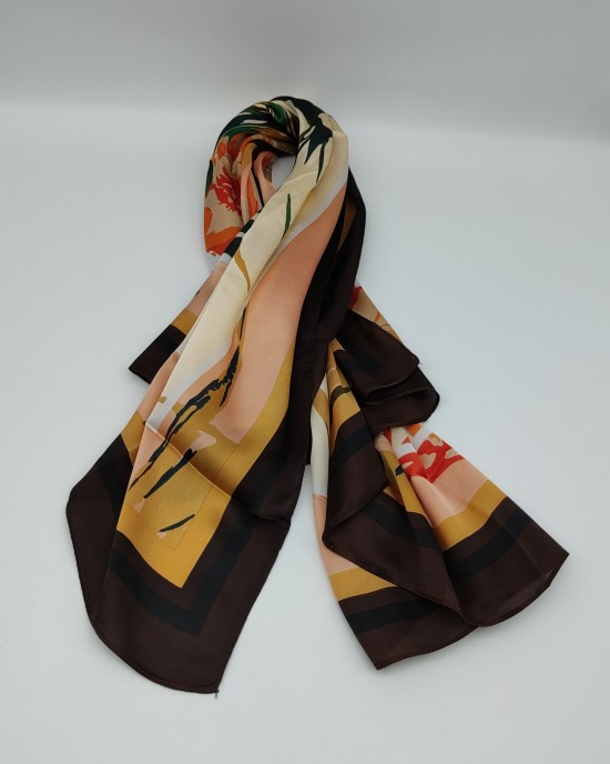 Black edge imitation silk printed plaid square scarf